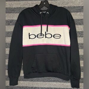 Vintage Y2K Bebe Sport Women’s Black Embroidered Spell Out Hoodie Sweatshirt L